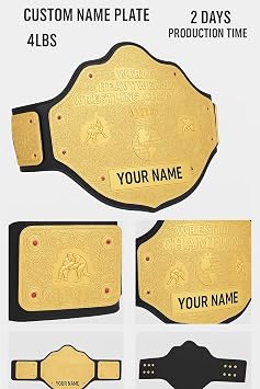 Big Gold Championship Title Belt Replica Customizable Name Plate 2mm Thick, 4lbs