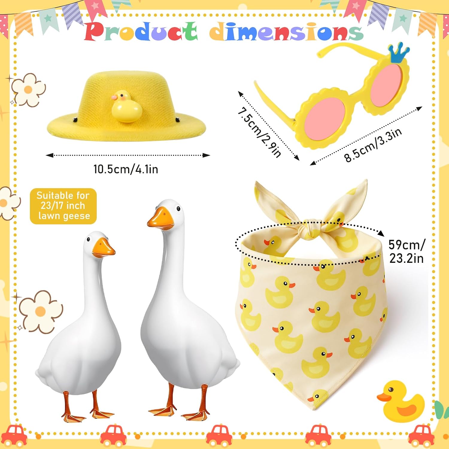 Porch Goose Outfits Clothes, Cement Goose Outfits with Duck Hat Sunglasses and Bandana, Hawaiian Beach Duck Costume for Outdoor 23" 17" Geese Statues image 2