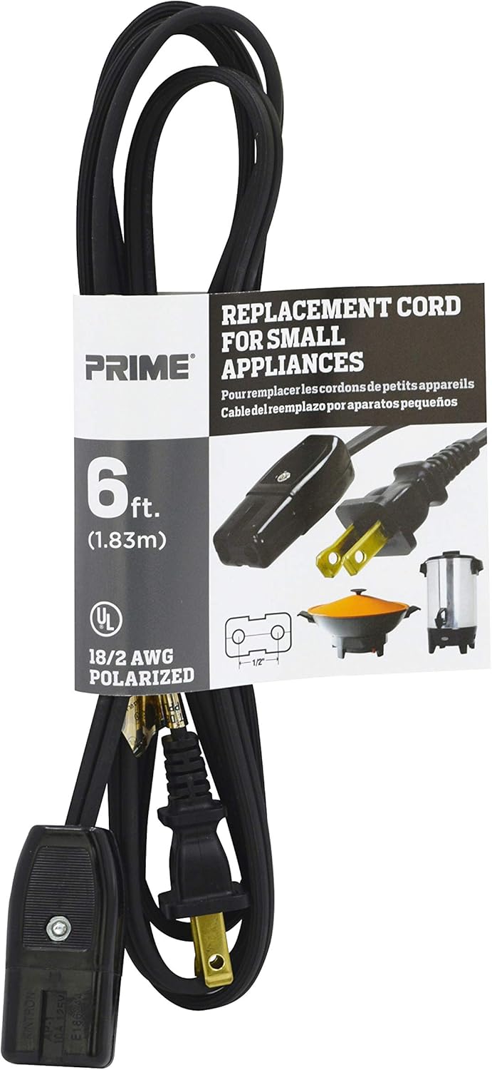 Prime HC100506 Coffee Maker and Small Appliance Power Supply Cord, Black, 6-Feet
