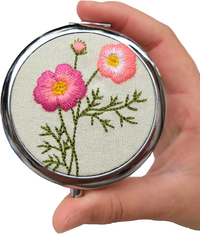 Espelho de bolso Leimandy redondo dupla face com aumento 1x/2x, Cosmos Flower