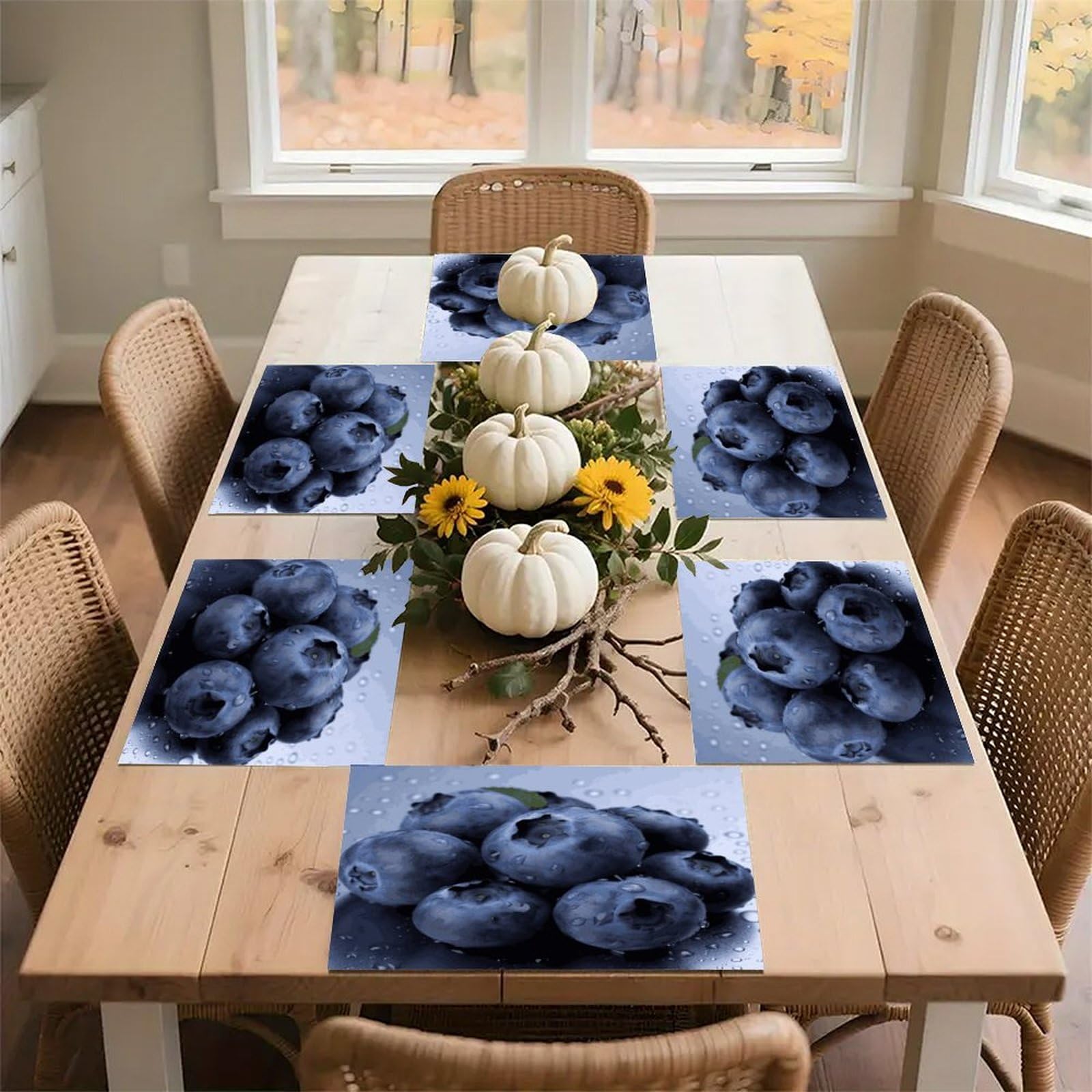 Blueberry Placemats Wipeable Heat Resistant Table Mats Washable Flax Place Mats Elegant Cloth Non-Slip Placemat for Kitchen Dinning Party Table Decor 12 * 18 in