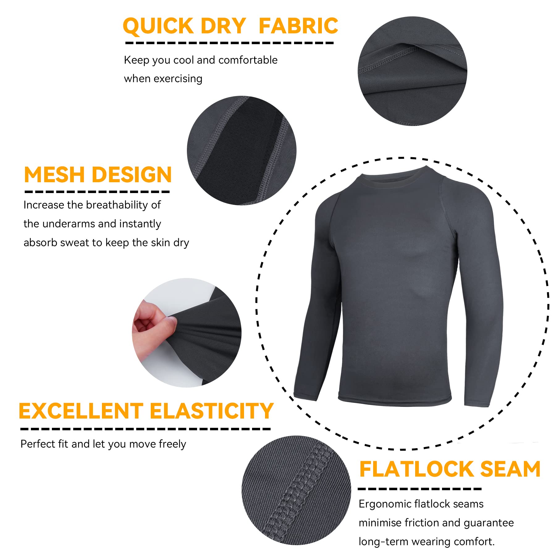 AMZSPORT 2 Pezzi Maglia Compressione Uomo Maglietta Termica Manica Lunga Maglie Sportiva Shirts Traspirante da Asciugatura Rapida Camicia Fitness Palestra