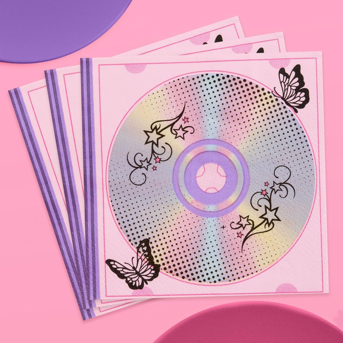 xo, Fetti Y2K Napkins - 25 CD Paper Napkins | Retro 2000s Party, Birthday, Bachelorette, Disco Vibes, Holographic, Girly Decor