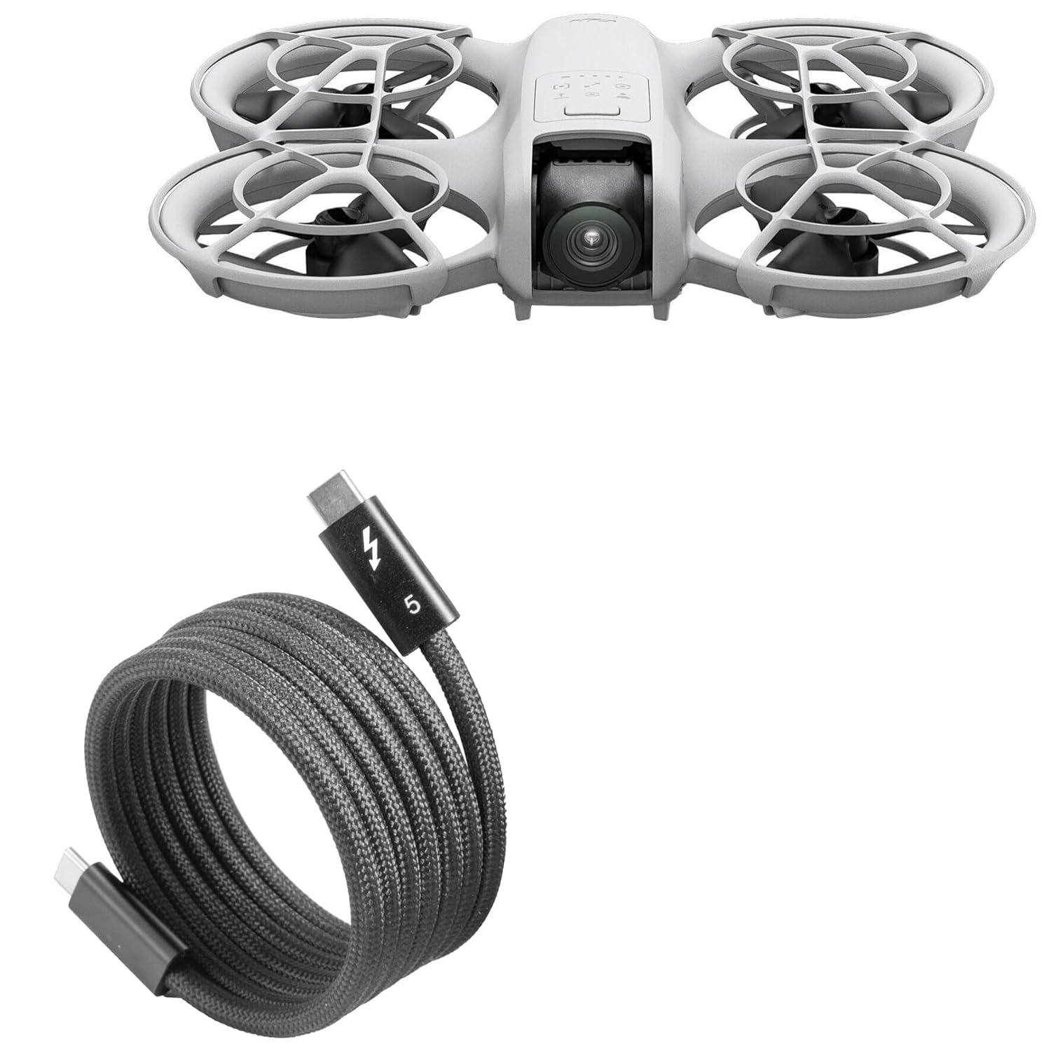 BoxWave Cable Compatible with DJI Neo - SnapWrap Thunderbolt 5.0 Cable (5ft 240W), Magnetic Self-Coiling Nylon Braided Retractable - Jet Black