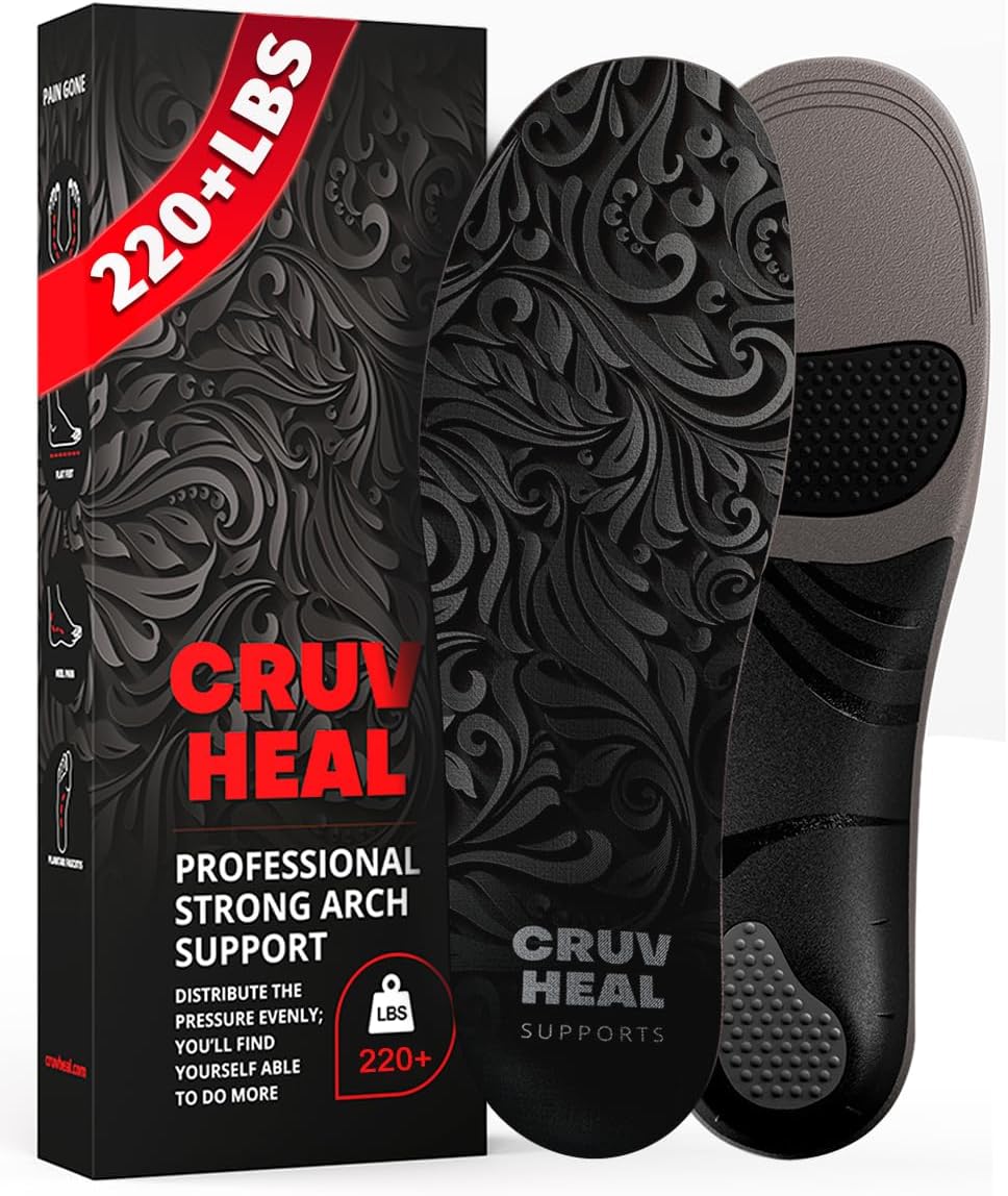 220+ lbs Plantar Fasciitis High Arch Support Insoles Men Women - Orthotic Shoe Inserts - Boot Work Shoe Insole (Graphite, L) Graphite L(Men 11-12.5/Women 12-13.5)