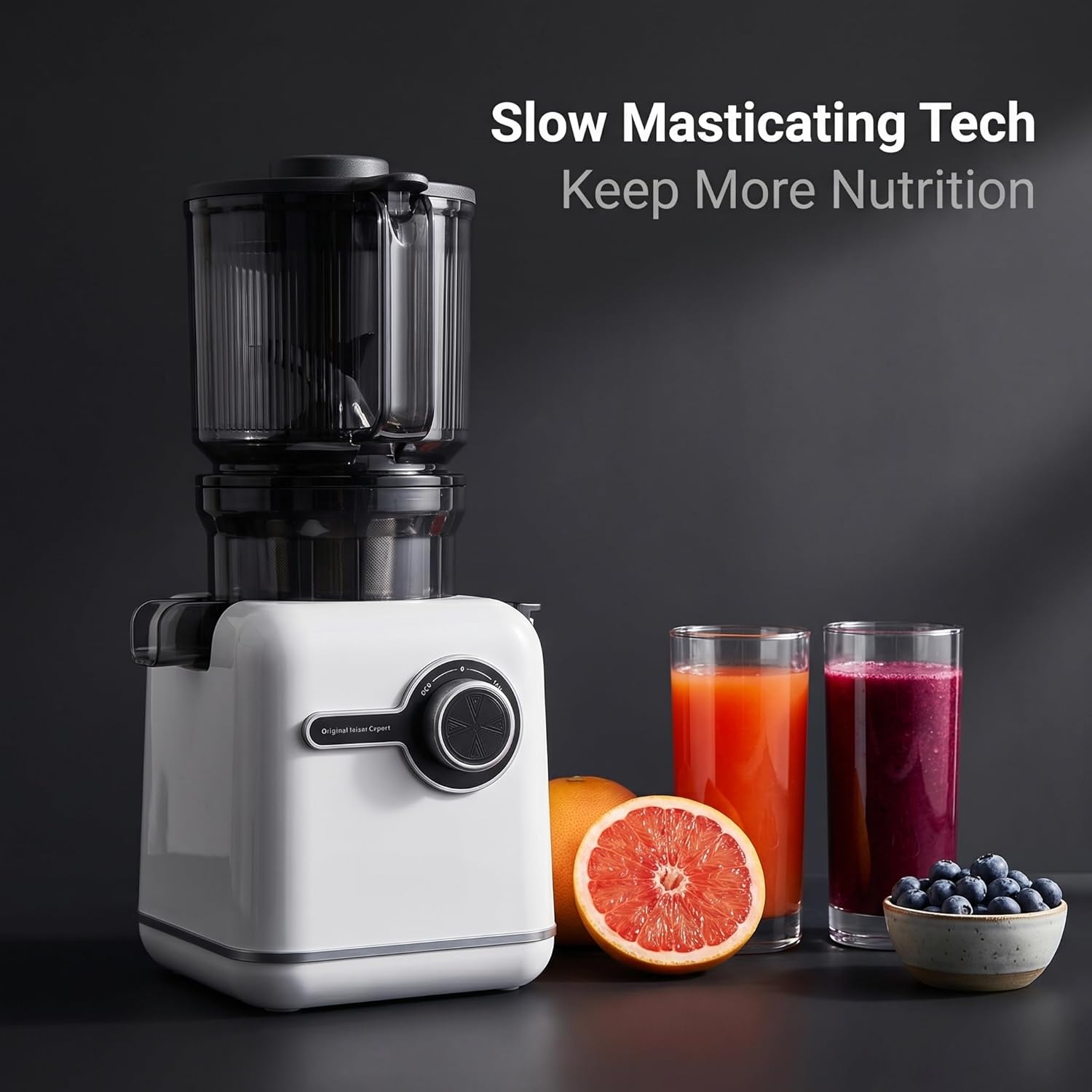 Cold Press Juicer, 3L Large Capacity Slow Masticating Juicer with Big See-Through Hopper, Easy Knob Control, Retain More Nutrients, Quiet Motor, Easy to Clean, for Fruits & Vegetables