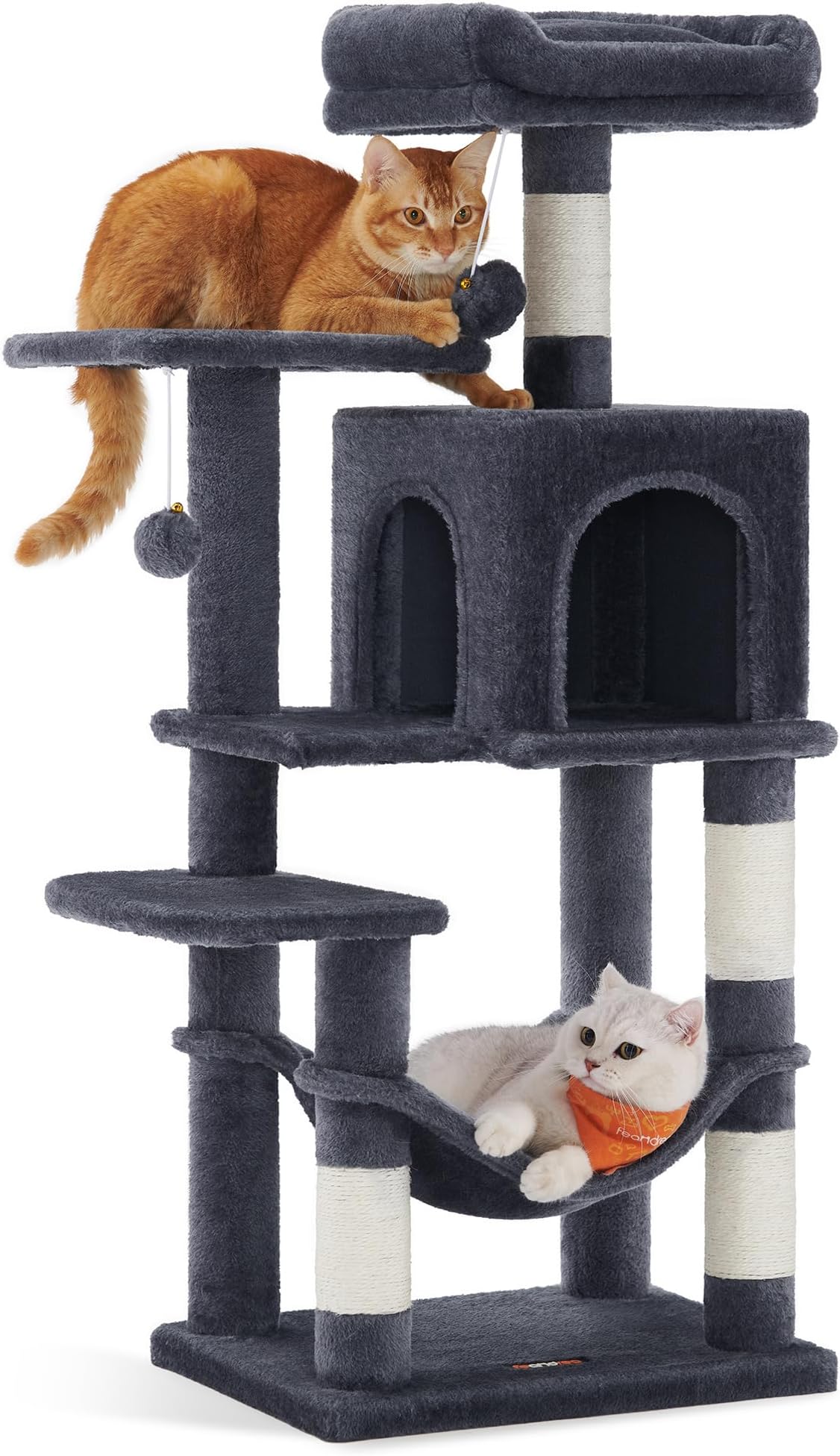 Feandrea Cat Tree, 44.1-Inch Cat Tower for Indoor Cats, Multi-Level Cat Condo with 4 Scratching Posts, 2 Perches, Hammock, Cave, Smoky Gray UPCT261G01