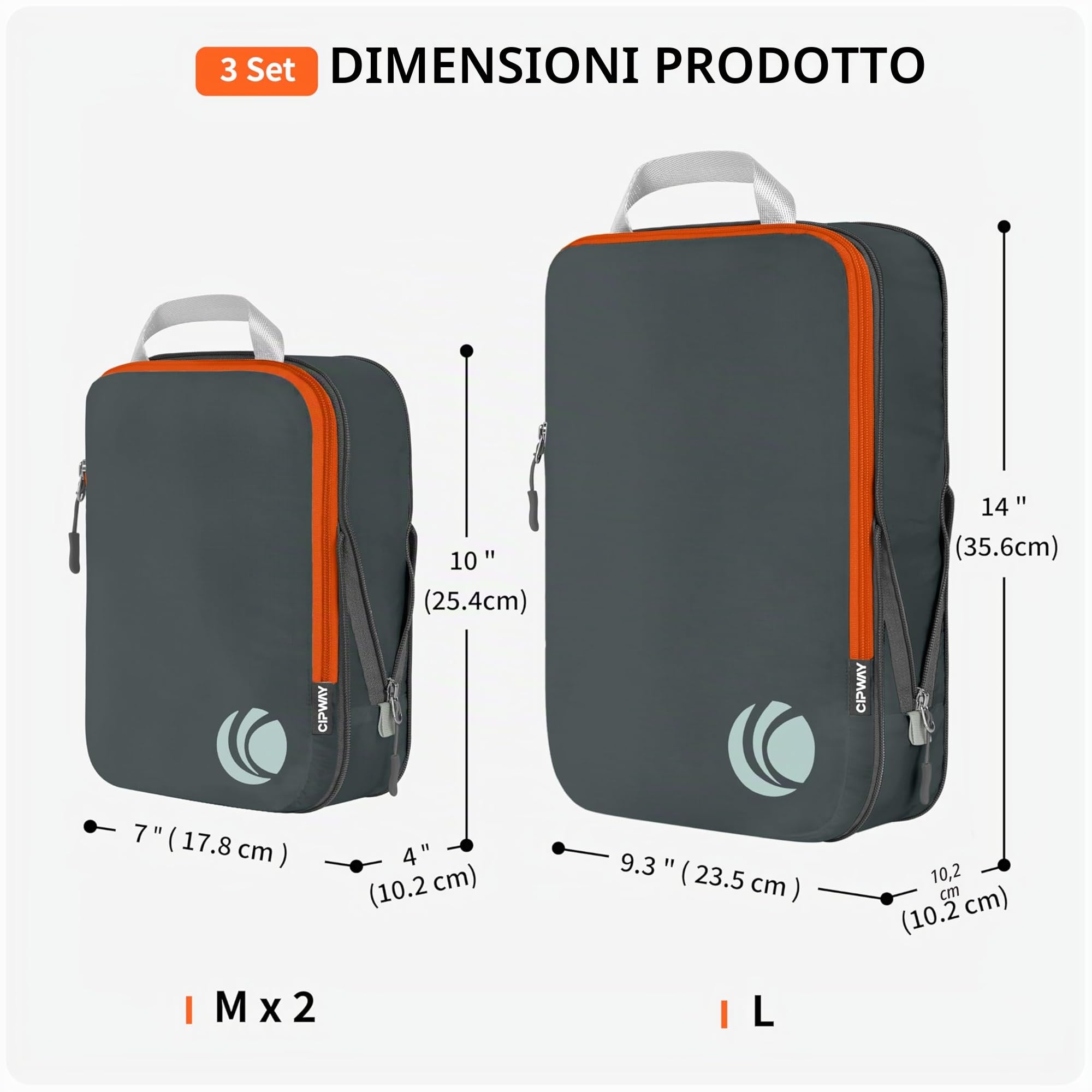 Cipway Set di cubi da imballaggio a compressione, organizer da viaggio espandibile ultraleggero per bagaglio a mano (grigio, 3 pezzi)