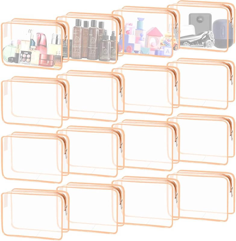 YedsIntu 16 necessaires transparentes de PVC com zíper, Orange L