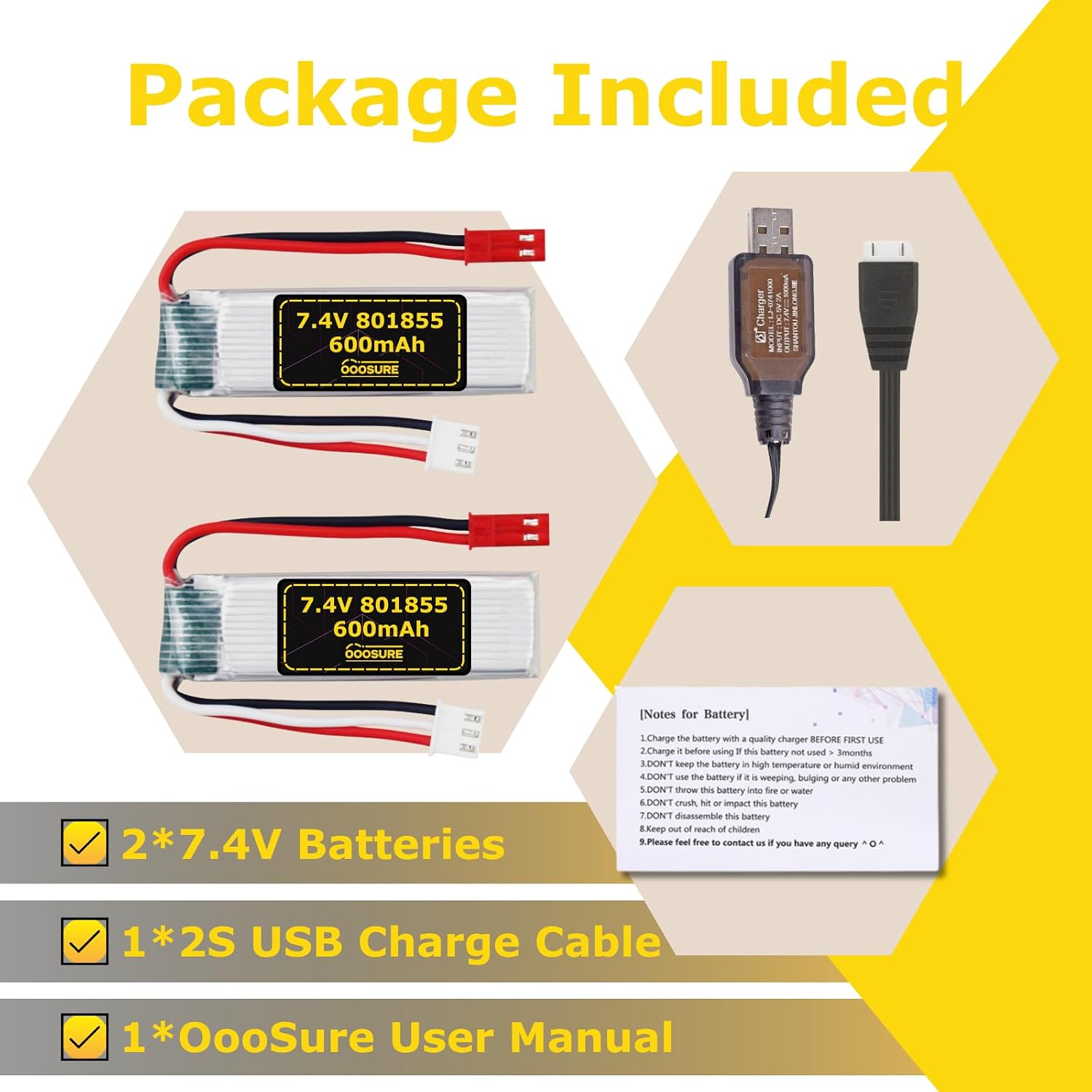7.4V 600mAh 801855 Battery Compatible with WLtoys Toys XK A280 A160 A300 RC Airplane, P51 Mustang 4 Channel 6G/3D Brushless 2.4G Remote Control Airplane with 2S USB Charging Cable