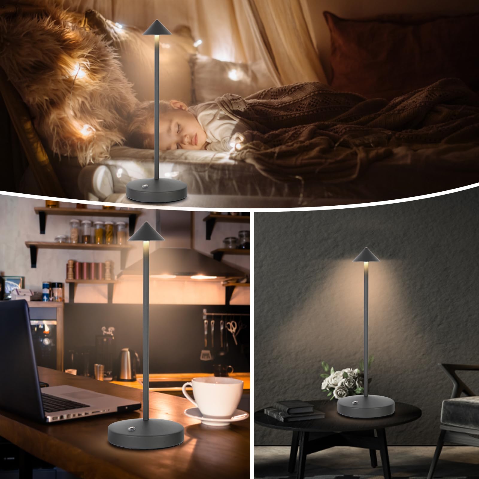 SUNLIGTGO Portable LED Cordless Table Lamps 2 Pack, 5500mAh Rechargeable Battery Operated Restaurant Table Lamp, 3 Colors Mode Stepless Dimming Night Light for in/Outdoor