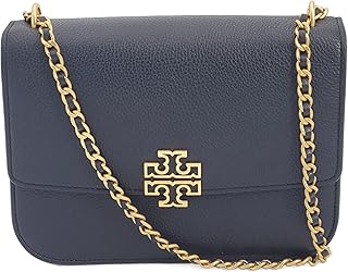 Tory Burch 138724 Britten Pebbled Black Leather With Gold Hardware Medium Women's Adjustable Shoulder Bag