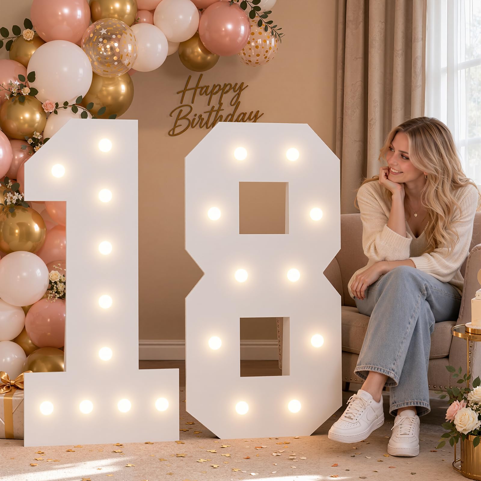 4FT Marquee Numbers 18 Warm Light Quick Setup Birthday Decorations