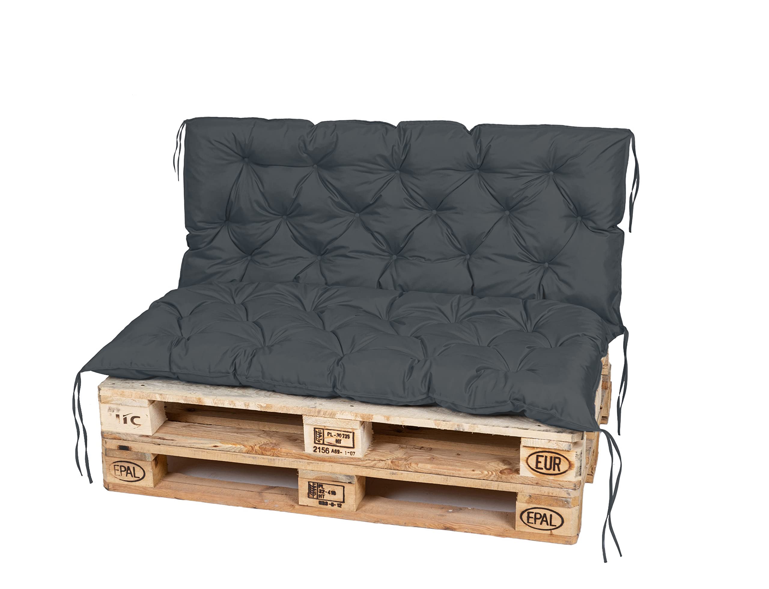 TexDeko® Garden Palettenauflage mit Rückenlehne 120x60x50cm Anthrazit | In- & Outdoor, wasserabweisend, UV-beständig, zusätzlicher Vliesmantel, formstabile Palettenpolster, gesteppt, Gartenmöbel