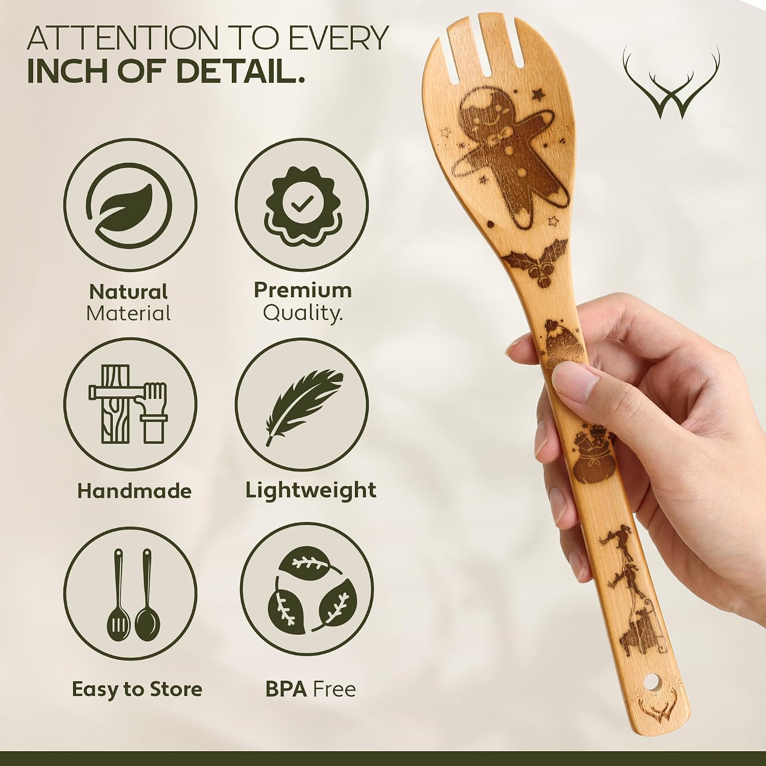 Christmas Wooden Spoons for Cooking - 6-Piece, Christmas Kitchen Utensils Gifts for Kitchen Decor including Spatulas & Spoons, Heat-Resistant, Eco-Friendly And Safe for Non-Stick Cookware image 2
