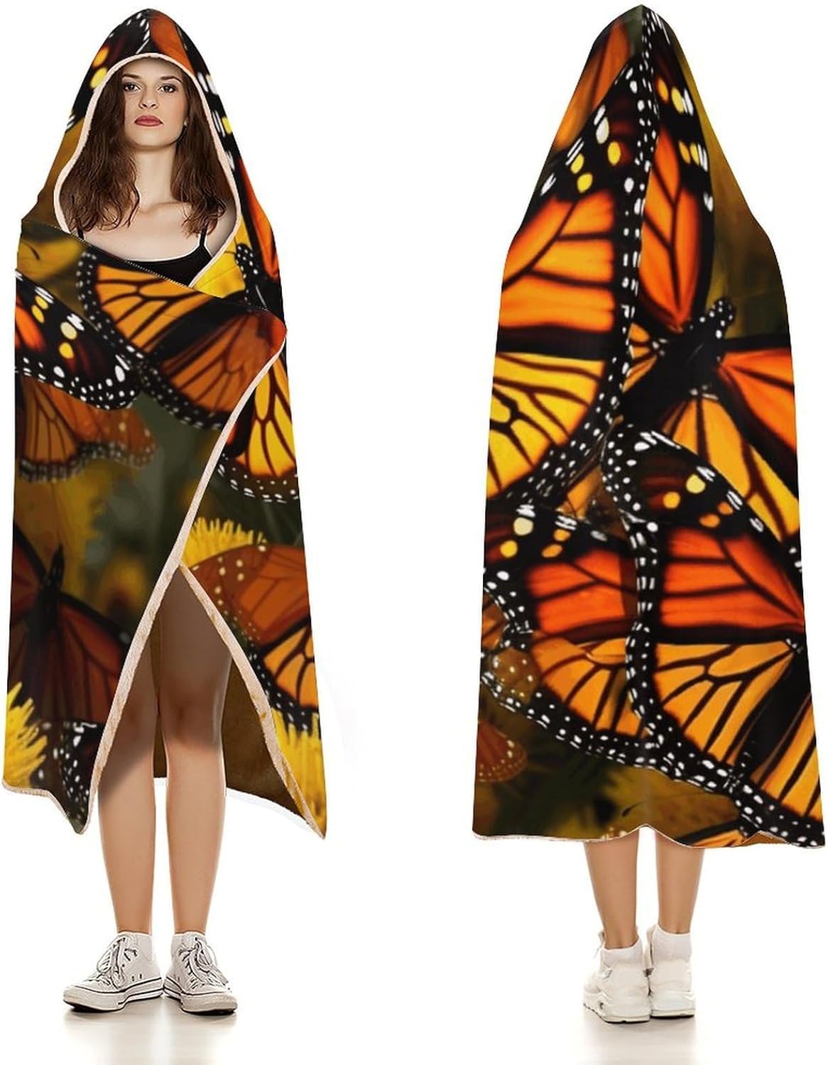 VIDI Monarch Butterflies Blanket Hoodies Wearable Blanket Fleece Oversized Hooded Blanket Cape Wrap for Adults