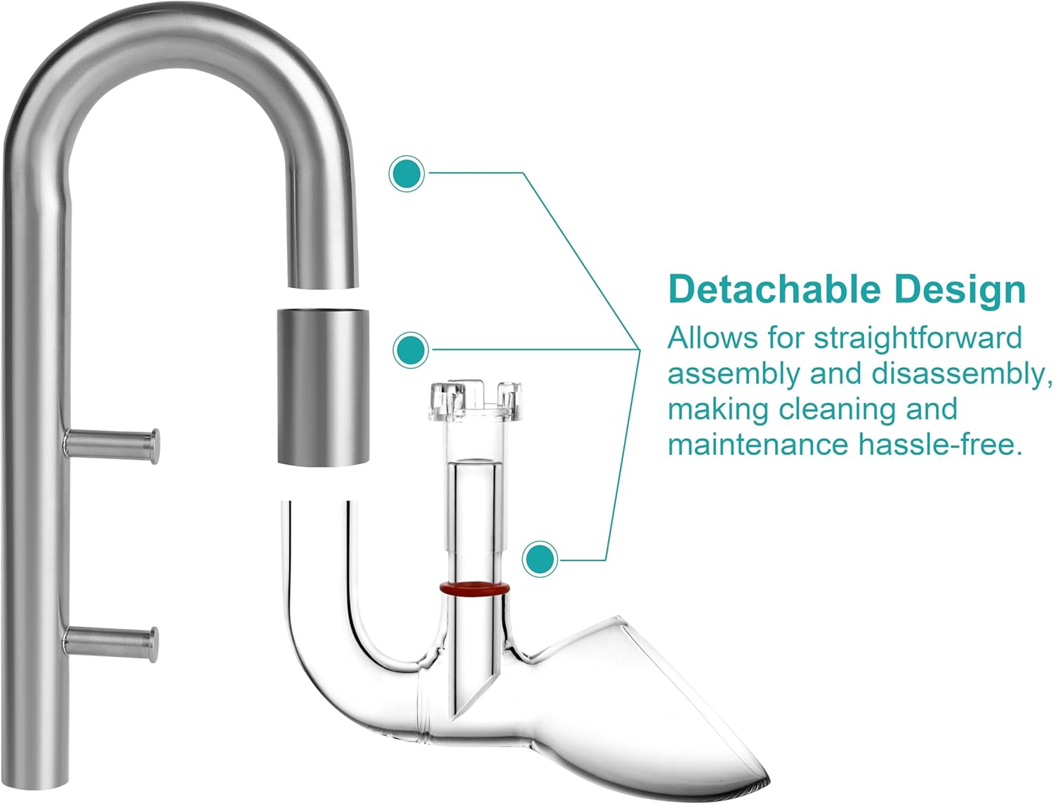 Stainless Steel Lily Pipe Set – Hybrid Steel & Detachable Glass Outflow with Skimmer, 360° Multi-Level Inflow - Fish & Shrimp Safe, Easy to Clean (13mm for 1/2'' i.d. (12/16 mm) tubing)