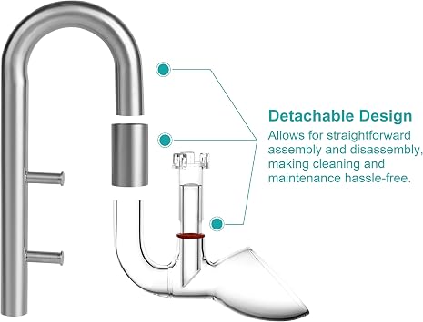 Stainless Steel Lily Pipe Set – Hybrid Steel & Detachable Glass Outflow with Skimmer, 360° Multi-Level Inflow - Fish & Shrimp Safe, Easy to Clean (17mm for 5/8'' i.d. (16/22 mm) tubing)