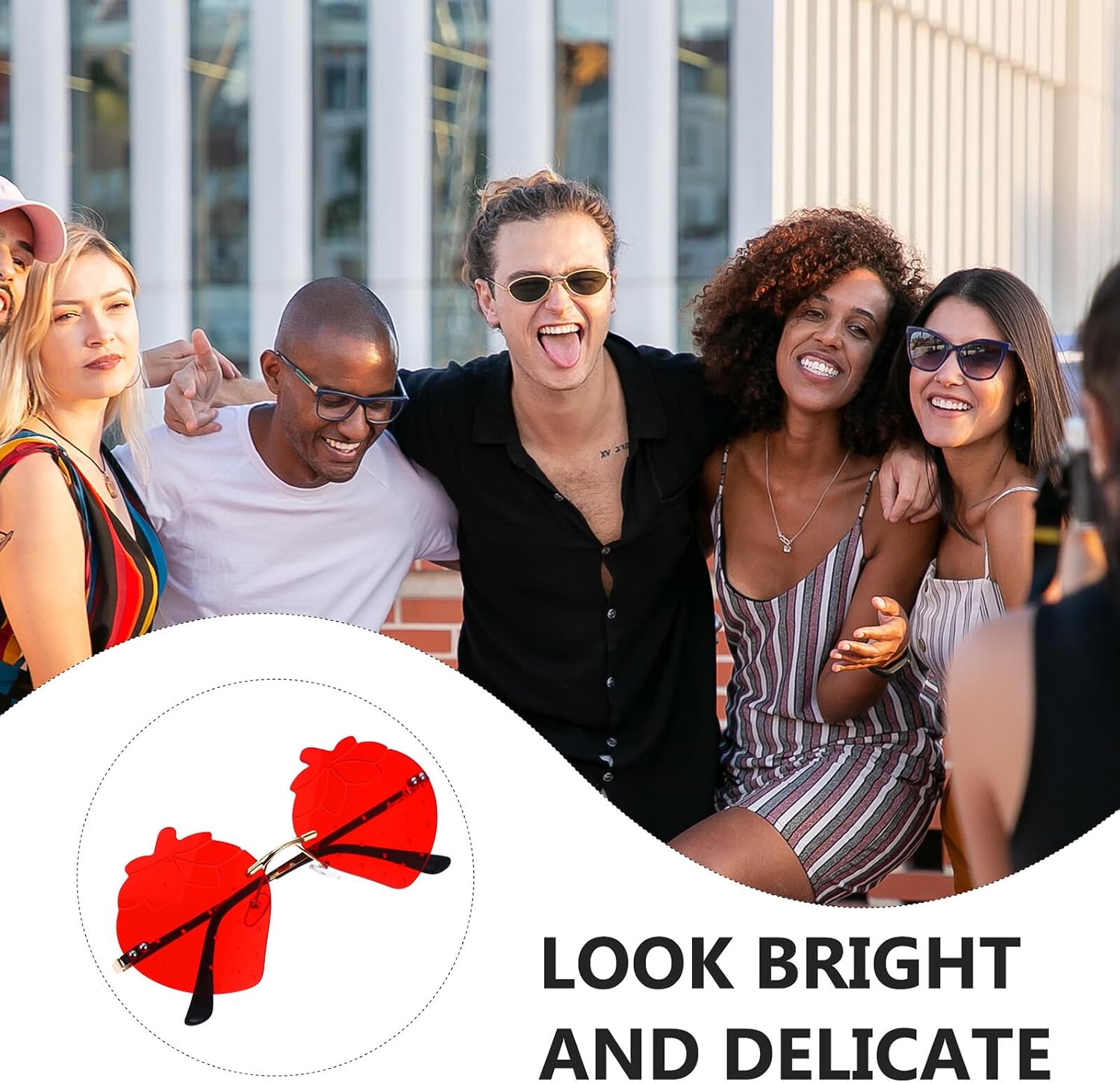 Strawberry-shaped Rimless Plastic Sunglasses for Women, Irregular Funny Party and Summer Beach Glasses, Red Novelty Holiday Eyewear Accessories