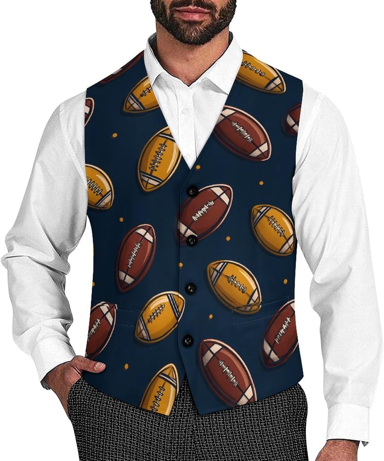 Football Rugby Men's Suit Vest Slim Fit Formal Business Casual Dress Waistcoat Vests for Suits Or Tuxedo
