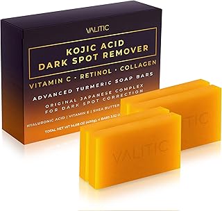 Sponsored Ad - Kojic Acid Dark Spot Remover Soap Bars with Vitamin C, Retinol, Collagen, Turmeric - Original Japanese Complex Infused Hyaluronic Acid, E, Shea Butter, Castile Olive Oil (4 Pack)