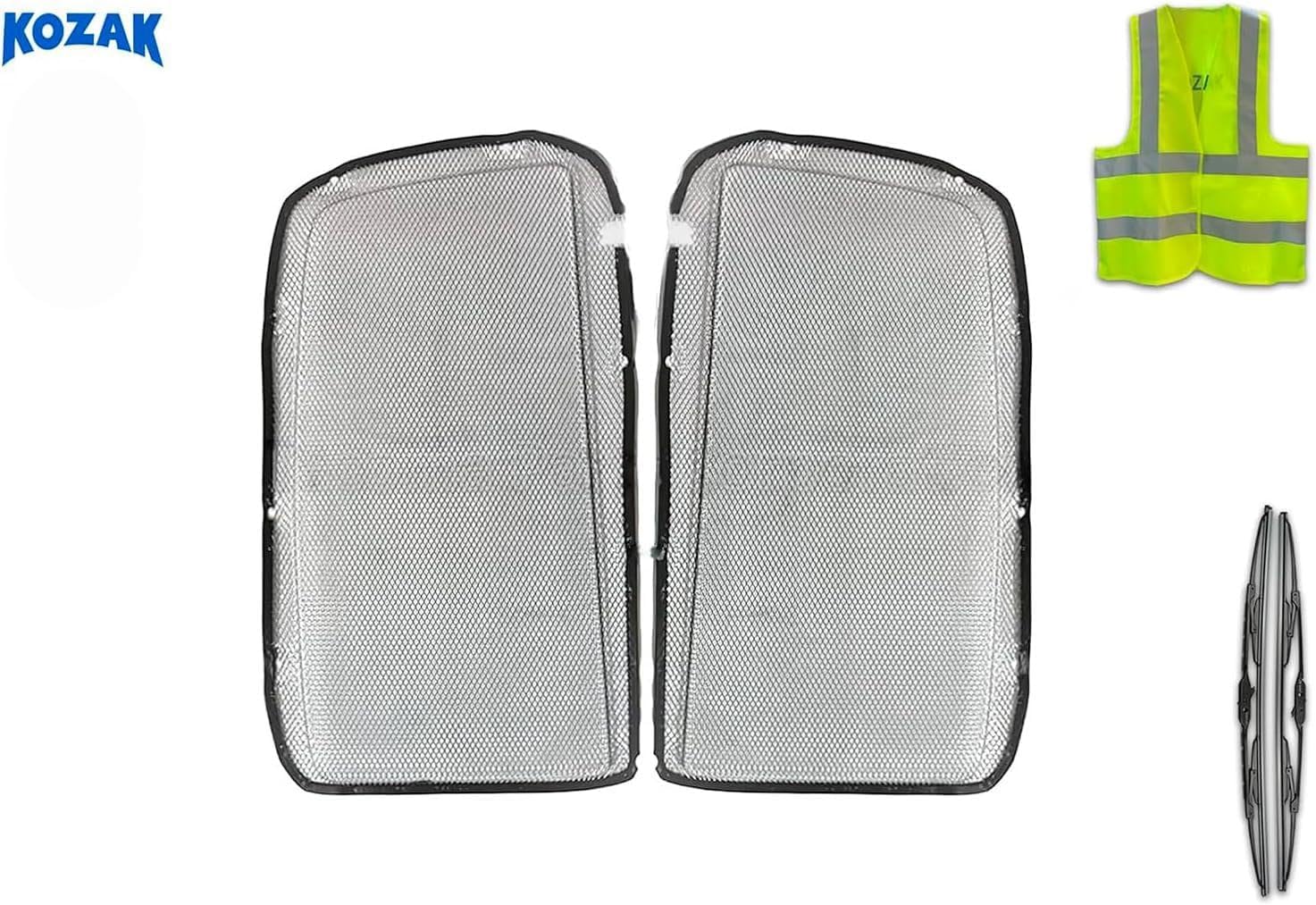 KOZAK Aluminum Mesh Net Bug Net (Passenger Right & Driver Left Side) Pair For Grille Compatible with Kenworth T660 PLUS Logo, 2x 22" Windshield Wipers and Kozak Vest