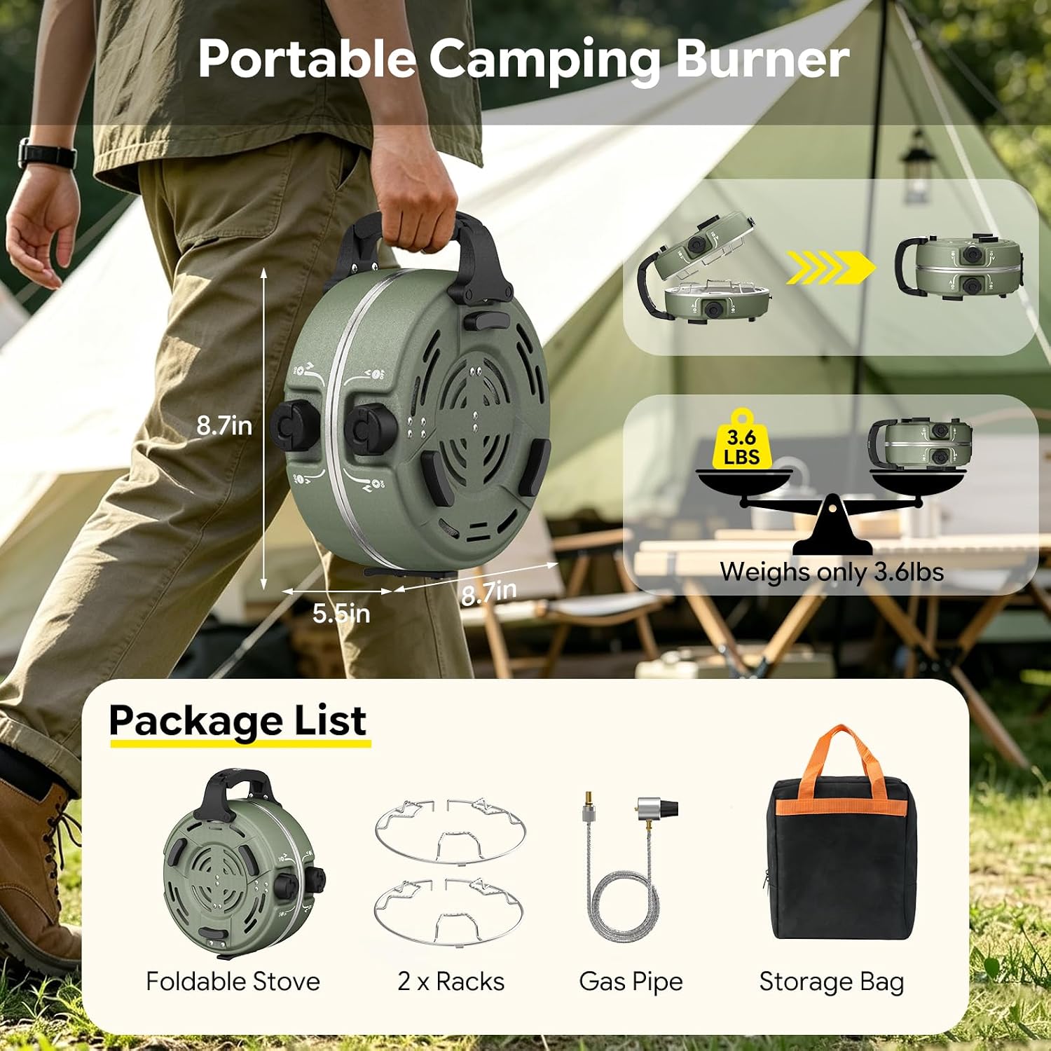 2 Burner Propane Camping Stove, 20000 BTU Camp Stove