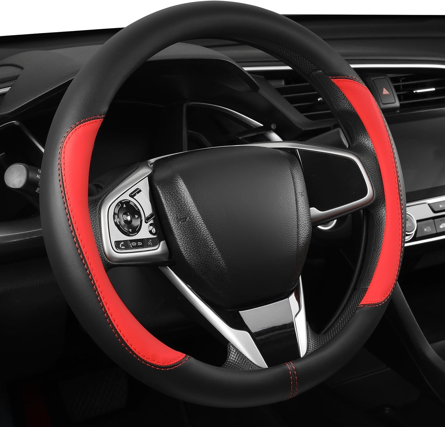 Car Steering Wheel Cover,Microfiber Leather Steering Wheel Cover Universal 14.5-15 inch, Anti-Slip Breathable Auto Wheel Cover Protector for Men Women (Black&Red)