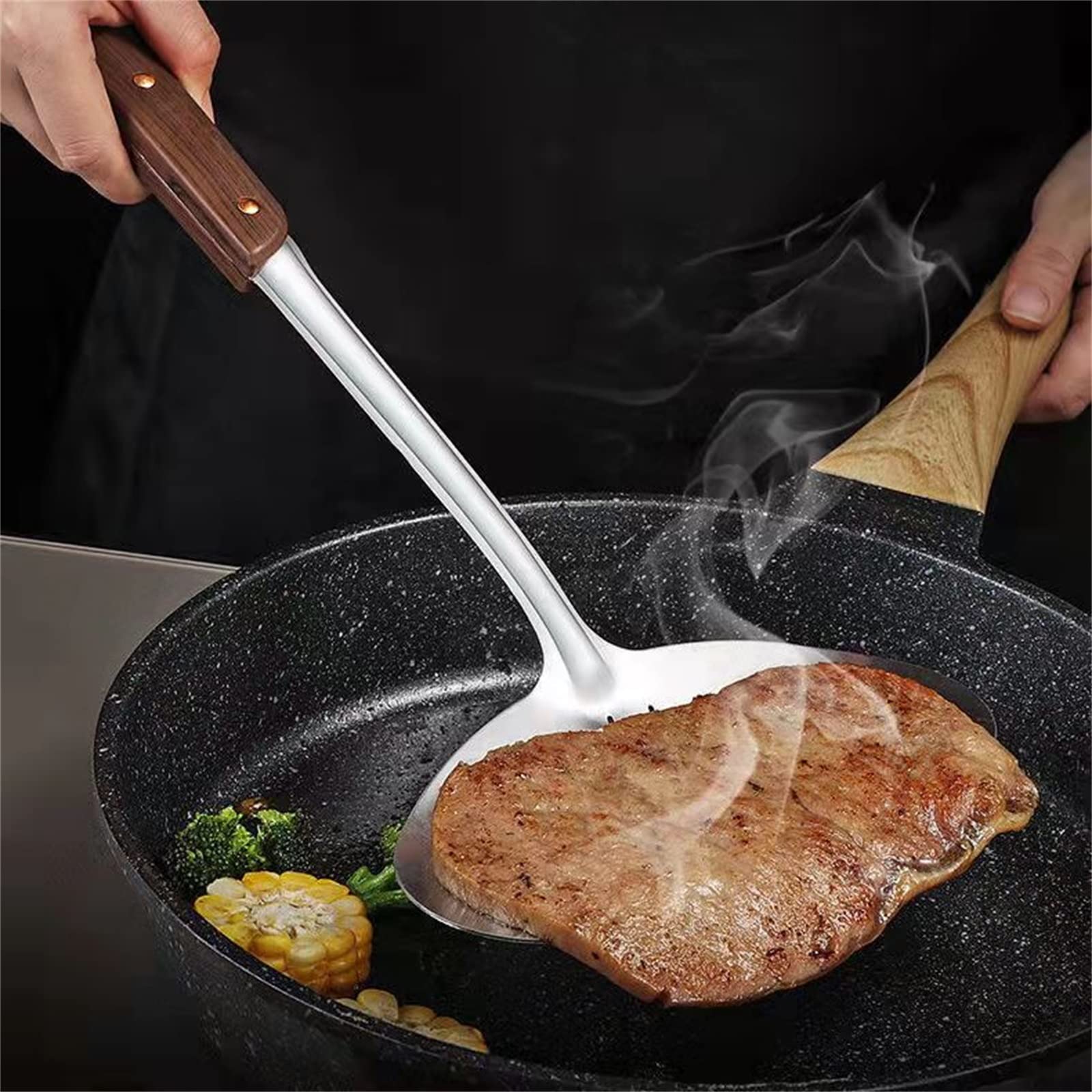 Spatola Per Pesce In Acciaio Inox 304 – Larga, Con Manico Termico E Fori Per Scolare L'Olio - 2