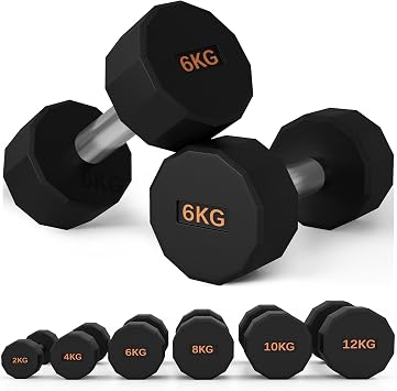 SPORTNOW Dumbbells Set, Hand Weights Pair with 12-Sided Shape and Non-Slip Grip for Men Women Home Gym Workout, 2 x 2kg/2 x 4kg/2 x 6kg/2 x 8kg/2 x 10kg/2 x 12kg