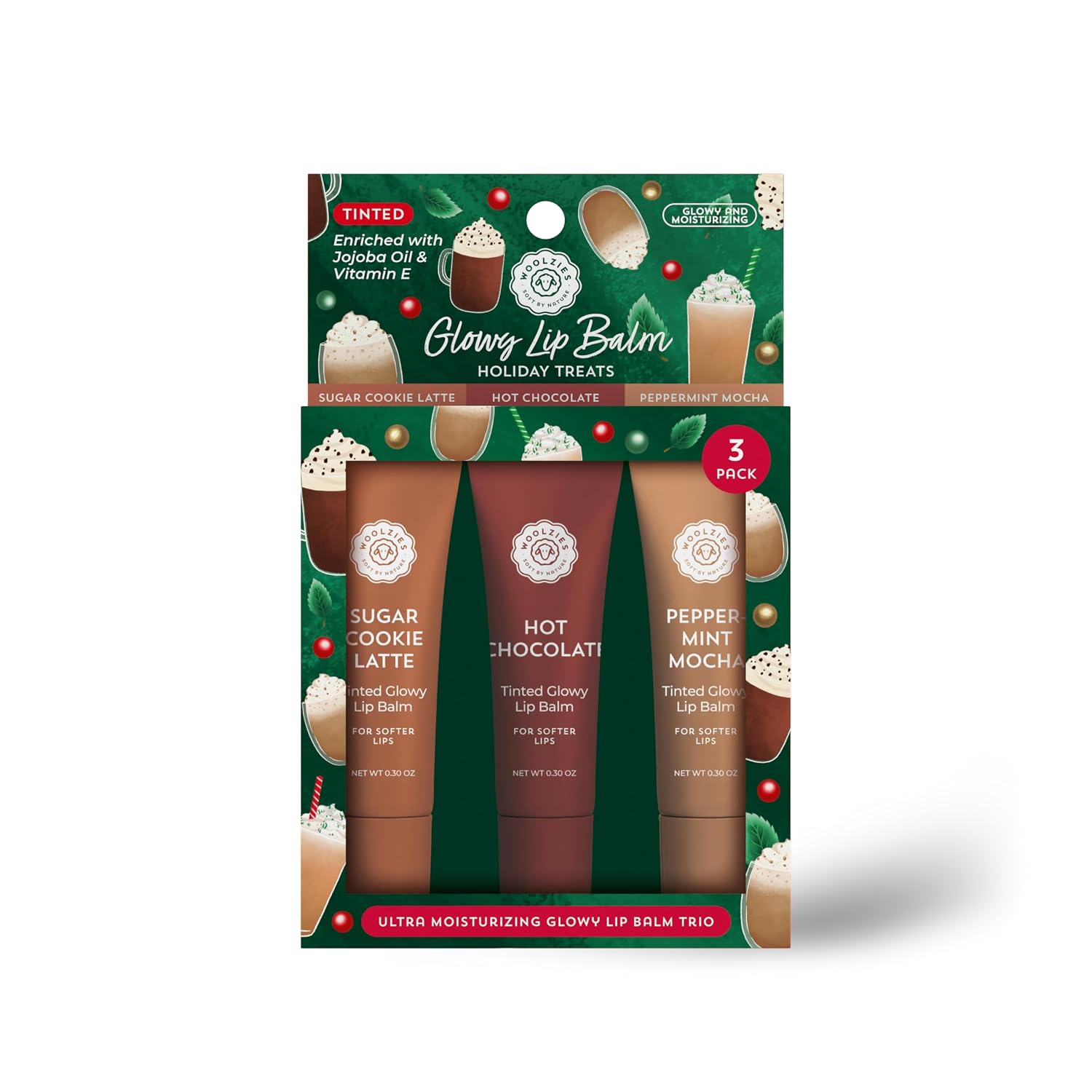Holiday Vegan Glowy Tinted Lip Balm Set | Shea Butter, Jojoba & Beeswax-Free Formula | Hydrating Lip Care with Buildable Color & Radiant Finish | Stocking Stuffer Gift (3 Pack, Mistletoe & Roses) image 5