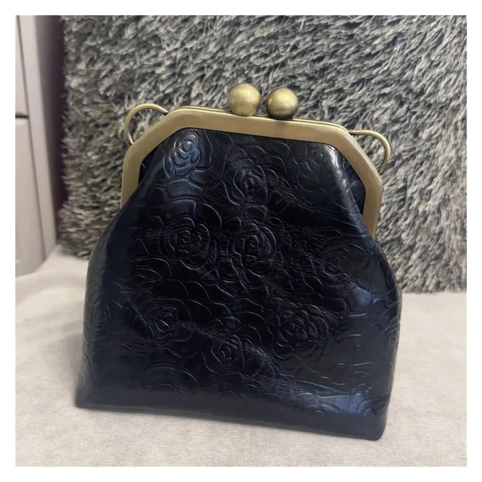 Portamonete con chiusura a bacio con perla Portafoglio con pochette in pelle fatta a mano con struttura in metallo 17x7x17 cm