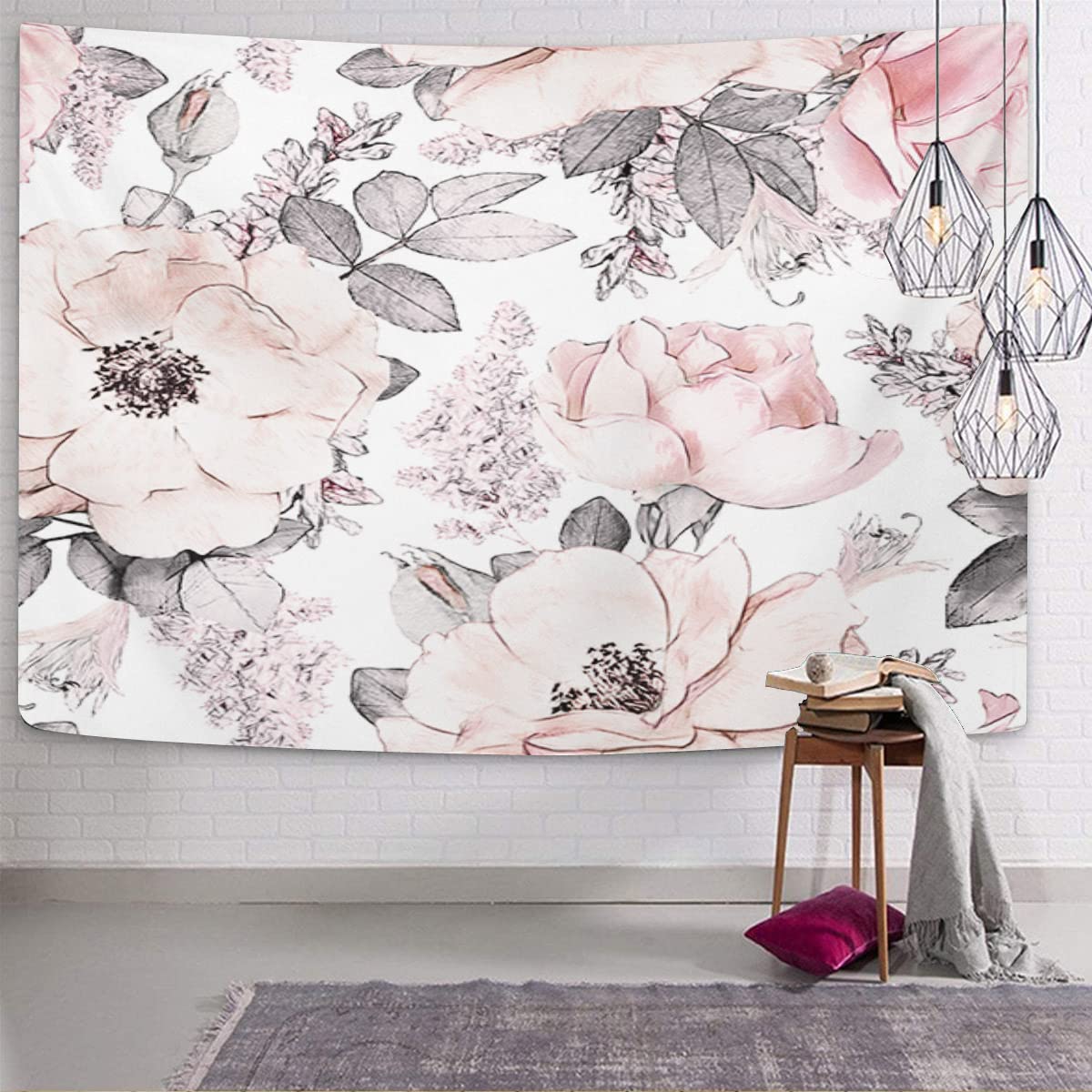 Emvency タペストリー 80 x 60インチ フローラル 水彩 ブルー 花柄 抽象的なバティックベルフラワー 花 ホームインテリア タペストリー 壁掛けアート リビン Watercolor 60 Inch Tapestry Snrfory Claude Monet Water Lilies