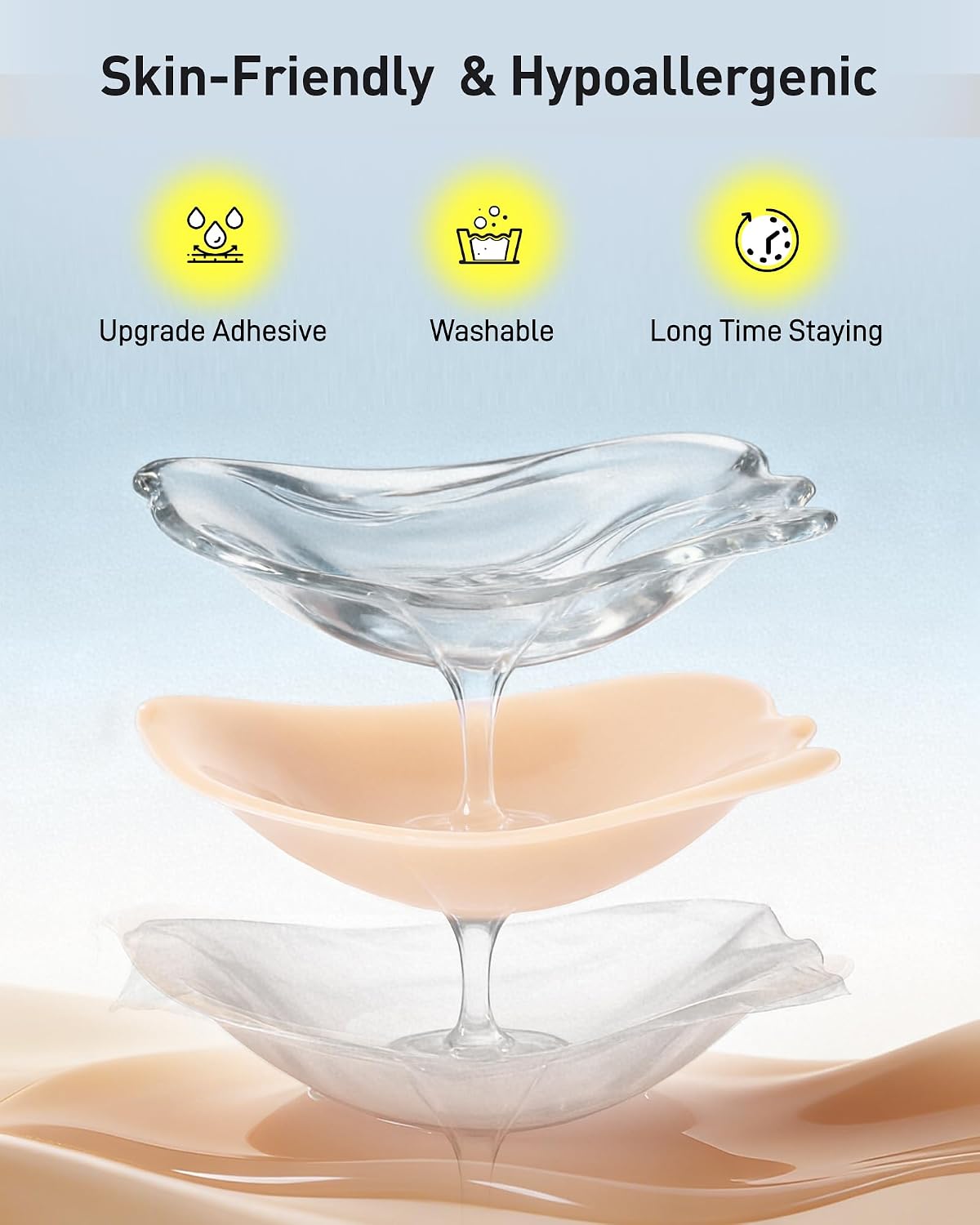 Niidor Adhesive Bra Strapless Ultra Sticky Invisible Push up Silicone Bra Multiple Colors Sizes Reusable for Backless Dress