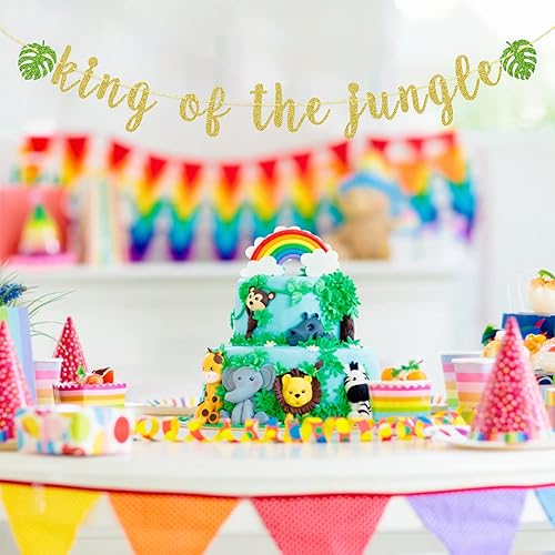 Miniatura 7 de Banner con purpurina con el rey de la selva, cartel de baby shower, decoración de primer cumpleaños, decoración temática de safari de selva para
