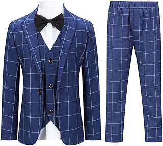 SWOTGdoby Boys Plaid Suits 3 Pieces Suit Set Blazer Vest Pants Formal 7 Colors for Wedding Party Price In India