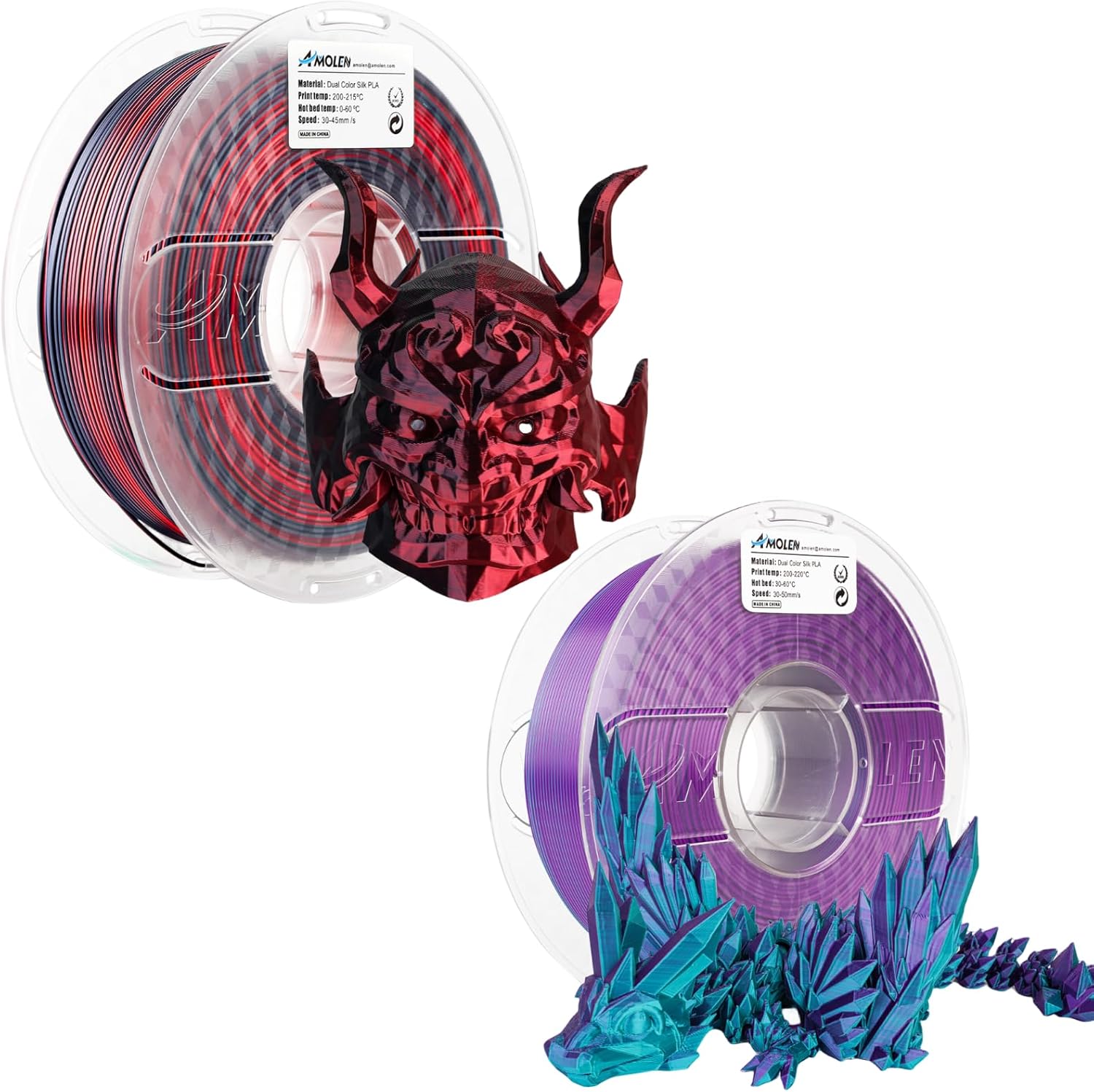 AMOLEN Silk PLA 3D Printer Filament, Dual Color Black Blue & Blue Green Dark Violet PLA 1.75mm, Shiny Color Change Filament 3D Printing PLA