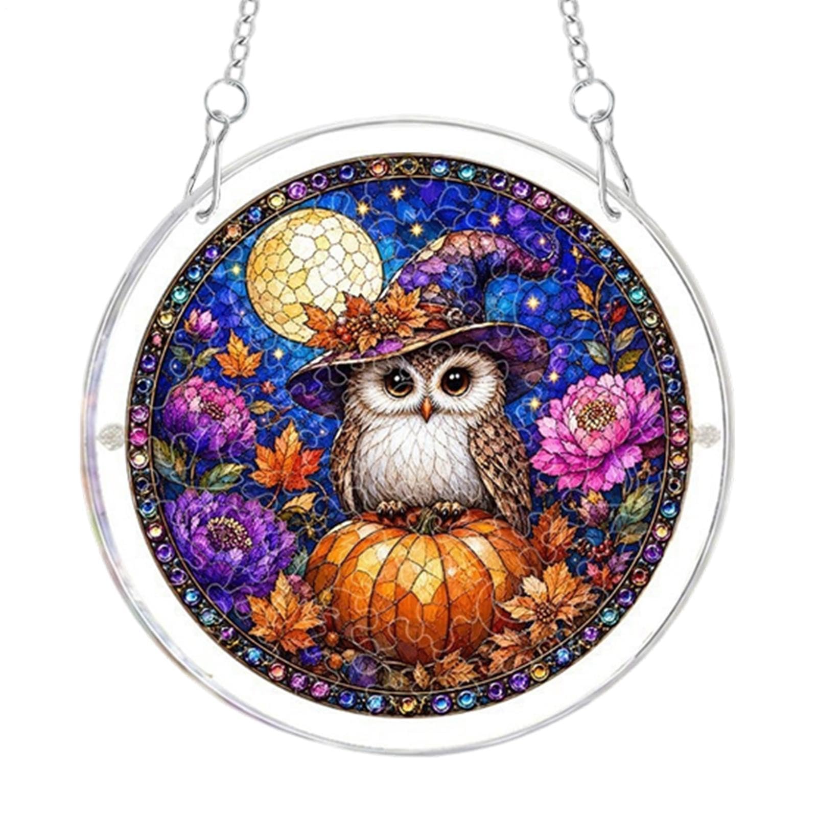 Atrapasol para ventana de Halloween y adorno acrílico de búho para decoración de hogar en otoño