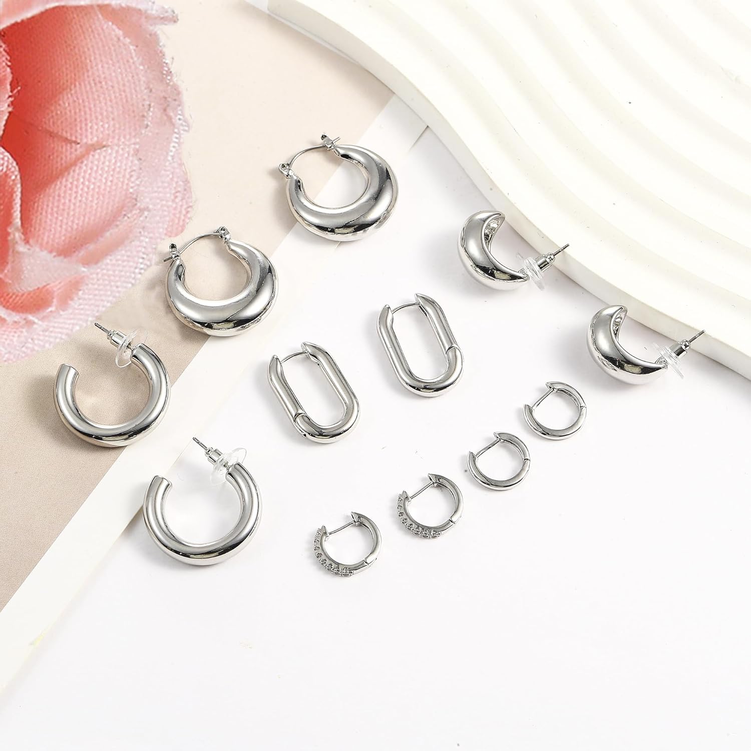 Gold Hoop Earrings for Women Trendy, 6 Pairs 14k Gold Plated Huggie Hoops Earrings Set for Women Hypoallergenic, Lightweight Chunky Twisted Hoop Earrings for Women Trendy Jewelry Gifts. - Image 5