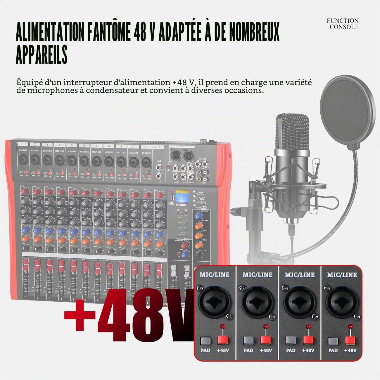 Studio Live Table de mixage 12 canaux DJ Console de mixage audio stéréo Bluetooth USB enregistrement ordinateur lecture vidéo alimentation fantôme USB numérique mixer amplificateur