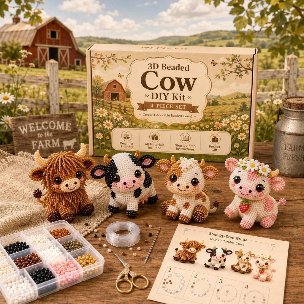Copbopwn 3D Beaded Animal Kit DIY Cow Beading Set for Adults Beginners