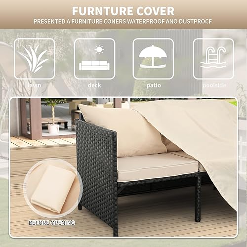 Miniatura 7 de Sofá modular de 3 piezas para exteriores, con sofá biplaza, hecho de mimbre de polietileno para patios