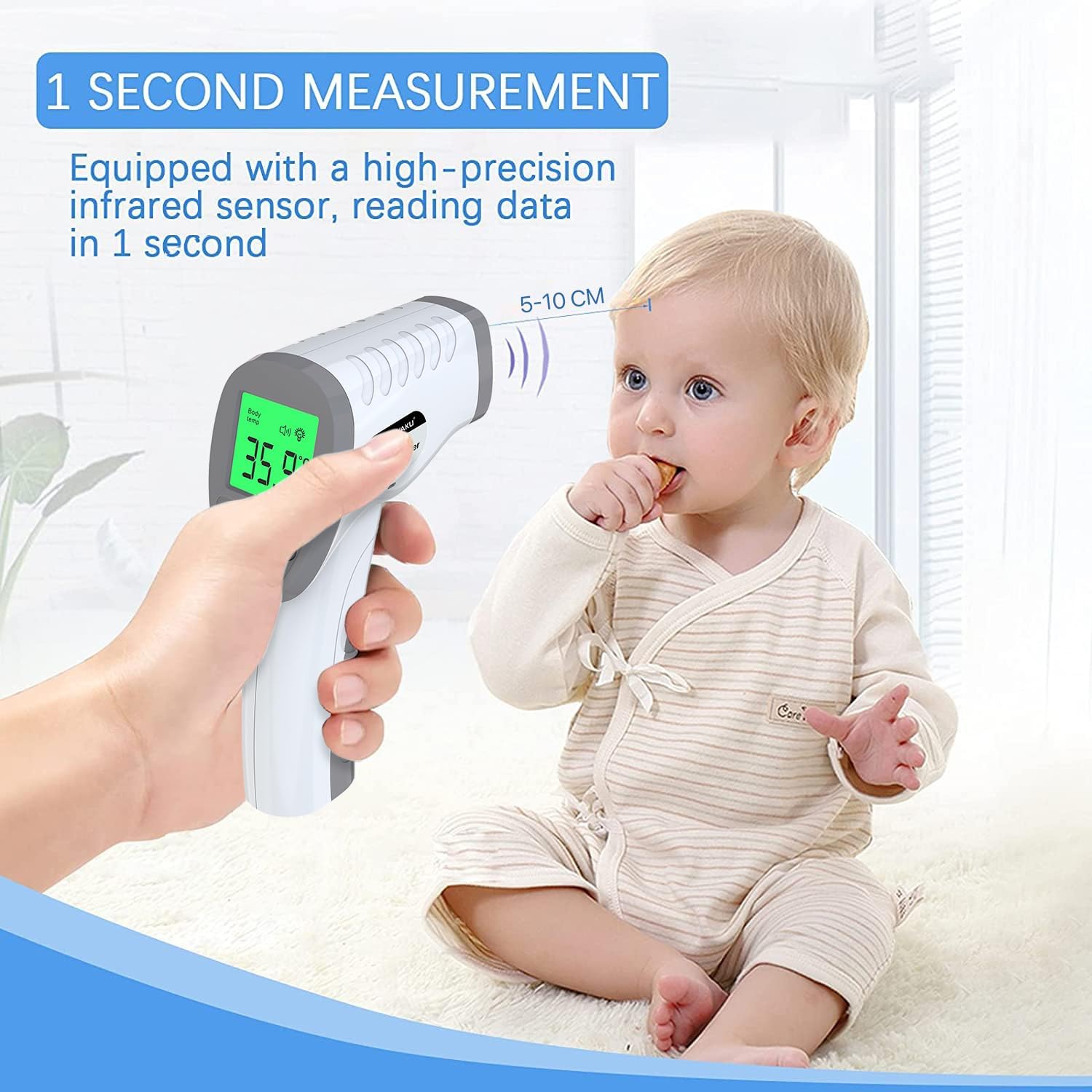 DR VAKU® Infrared Digital Thermometer For Adults and Kids Non-Contact Laser Infrared Thermometer Temperature Gun LCD Display Ideal for Whole Family & Babies [Battery Included] - Grey - Image 2 thumbnail