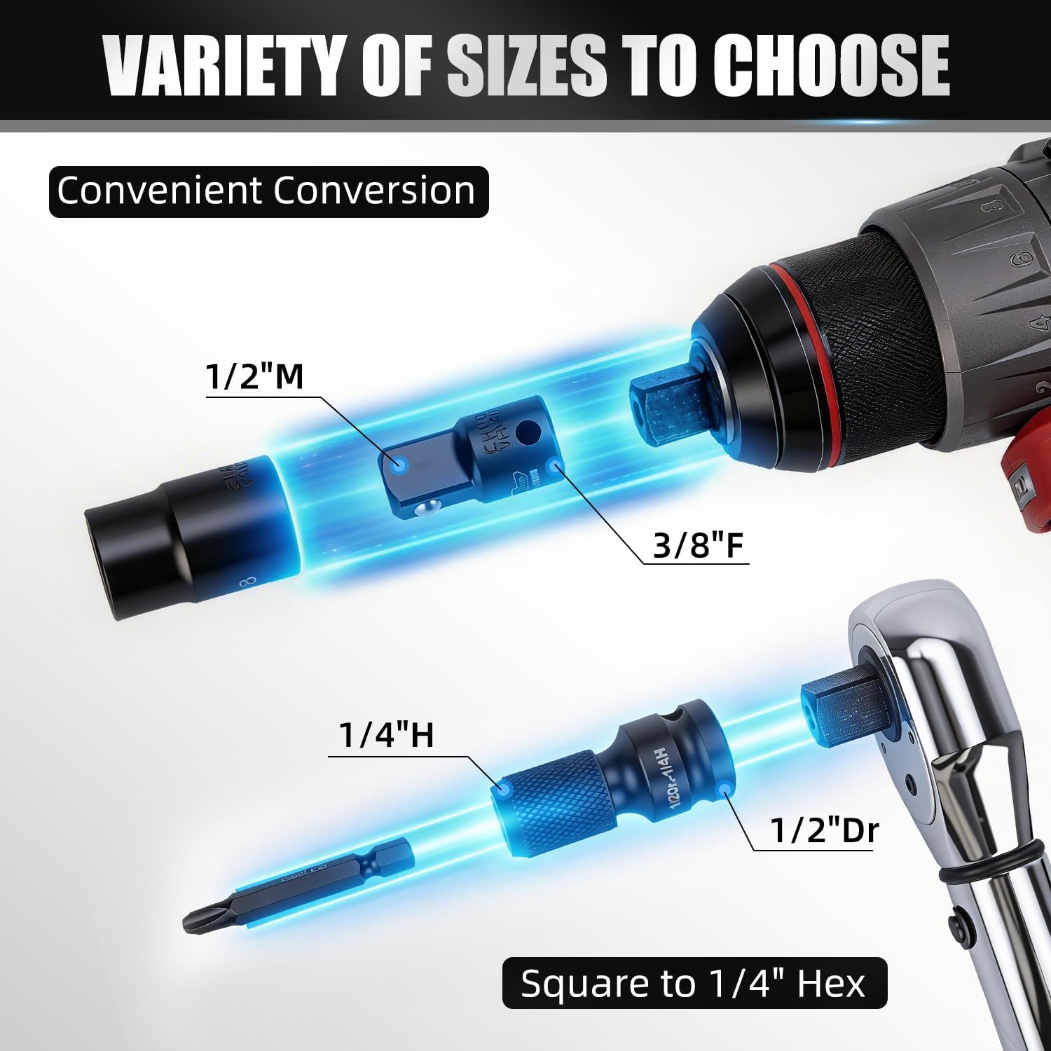 20 Piece Locking Impact Socket Extension Set, 3" 6" 9" Extension Bars, 1/4" 3/8" 1/2" Drive, Quick Release Locking Collar, Cr-v Steel, Universal Joints, Bit Socket Adapters, Socket Adapters
