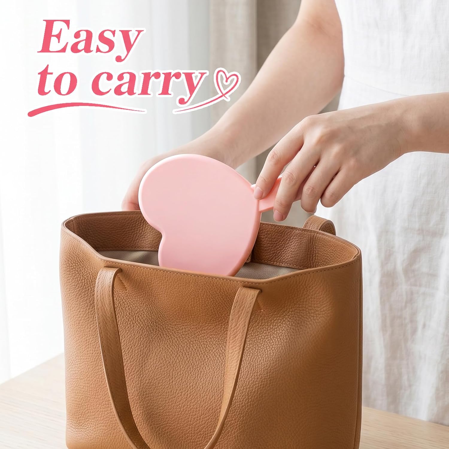 Heart Shaped Mirror 2Pcs Travel Handheld Makeup Mirror | Portable Mini Hand Held Mirrors Travel Small Cosmetic Lash Mirrors for Women Valentine's Day Gift (Pink, Purple)