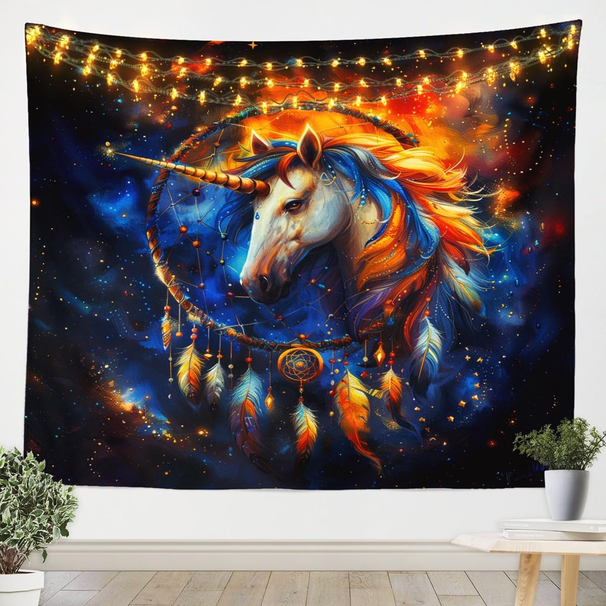 Unicorn Tapestry for Bedroom Dreamcatcher Tapestries,Space Galaxy Wall Tapestry Aesthetic Small 51x59,Dreamy Horse Animals Hanging Wall Art,Exotic Bohemian Decor