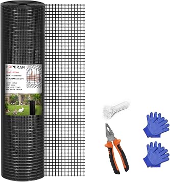 HOPERAN 1/2 inch Black Hardware Cloth 48 x 100 Ft Mesh 19 Gauge PVC Coated Chicken Wire Mesh - Vinyl + Galvanized Double Coated Fence - Welded Wire Roll for Chicken Coop Fencing Garden Fencing