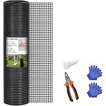 HOPERAN 1/2 inch Black Hardware Cloth 48 x 100 Ft Mesh 19 Gauge PVC Coated Chicken Wire Mesh - Vinyl + Galvanized Double Coated Fence - Welded Wire Roll for Chicken Coop Fencing Garden Fencing