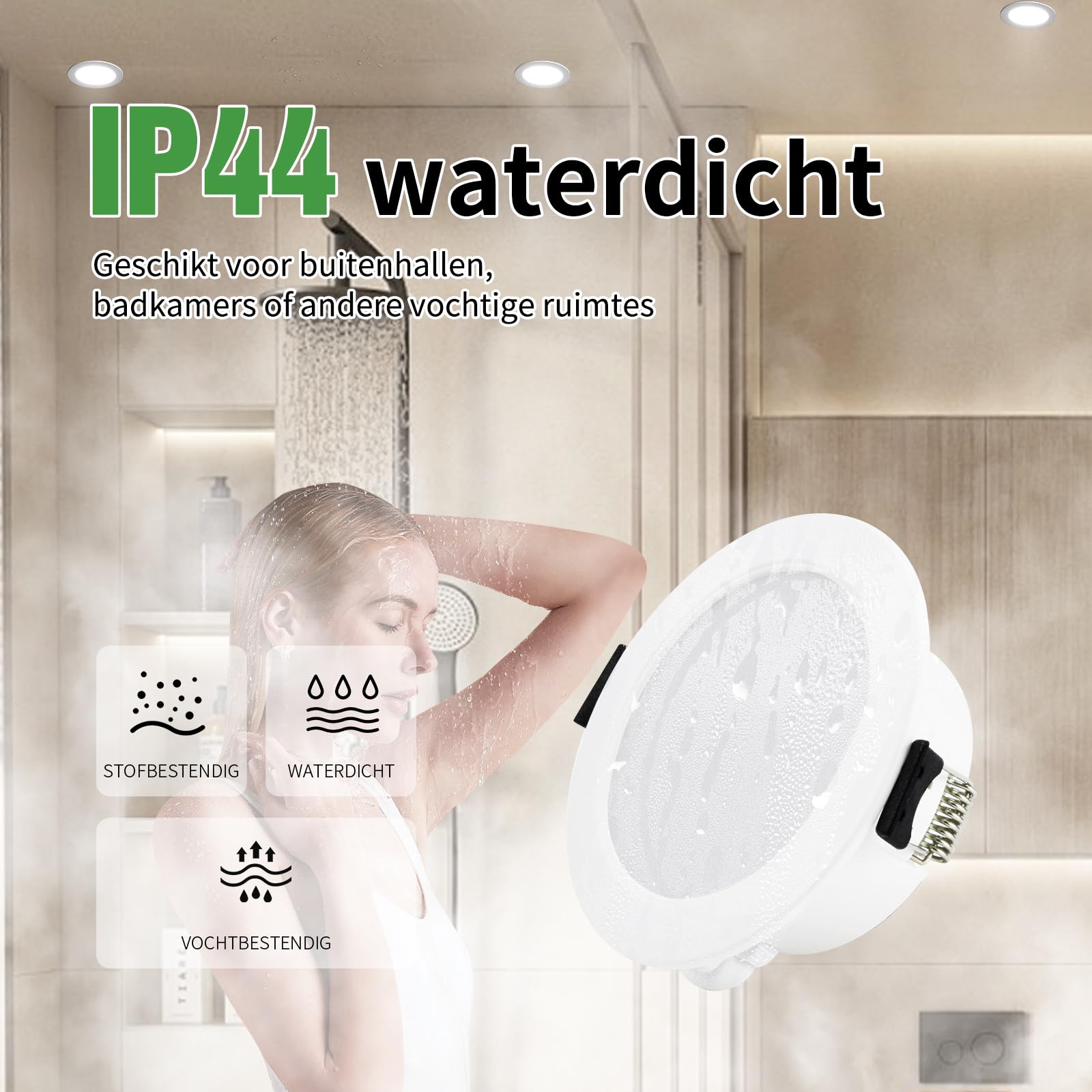 Grebeam LED Spots 98mm 7W Inbouwspot 230V Plat IP44 Plafondspots Warm Wit, Neutraal Wit, Koud Wit, Inbouwverlichting voor Badkamer Keuken Woonkamer, 5-Pack