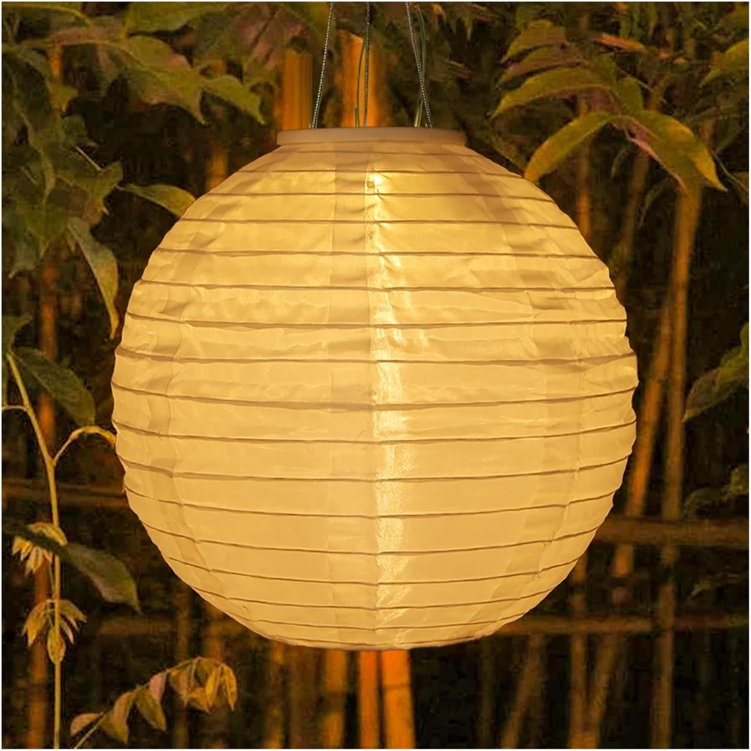 12 Inch Solar Lantern Chinese Round Lanterns Outdoor Nylon Hanging Lamp Garden Decoration Landscape Lighting(6PCS Warm Light)